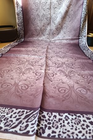 Leopar Detaylı Pamuk İpek Şal - Gül kurusu