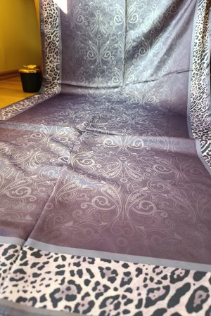 Leopar Detaylı Pamuk İpek Şal - Vizon