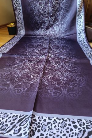 Leopar Detaylı Pamuk İpek Şal - Koyu Mor