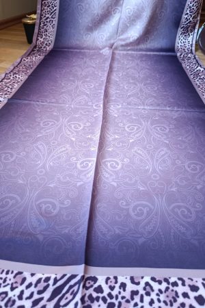 Leopar Detaylı Pamuk İpek Şal - Mor