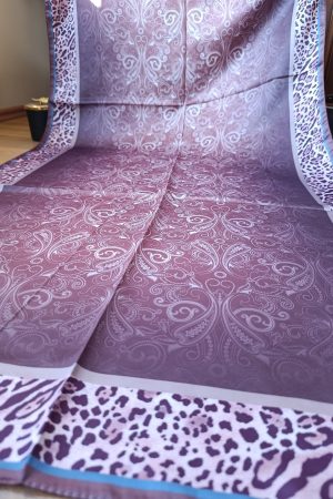 Leopar Detaylı Pamuk İpek Şal- Mürdüm