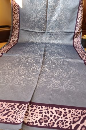 Leopar Detaylı Pamuk İpek Şal - Gri Bordo