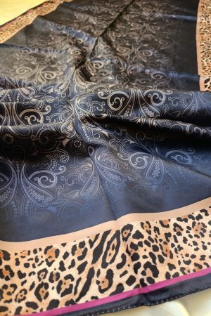 Leopar Detaylı Pamuk İpek Şal - SİYAH